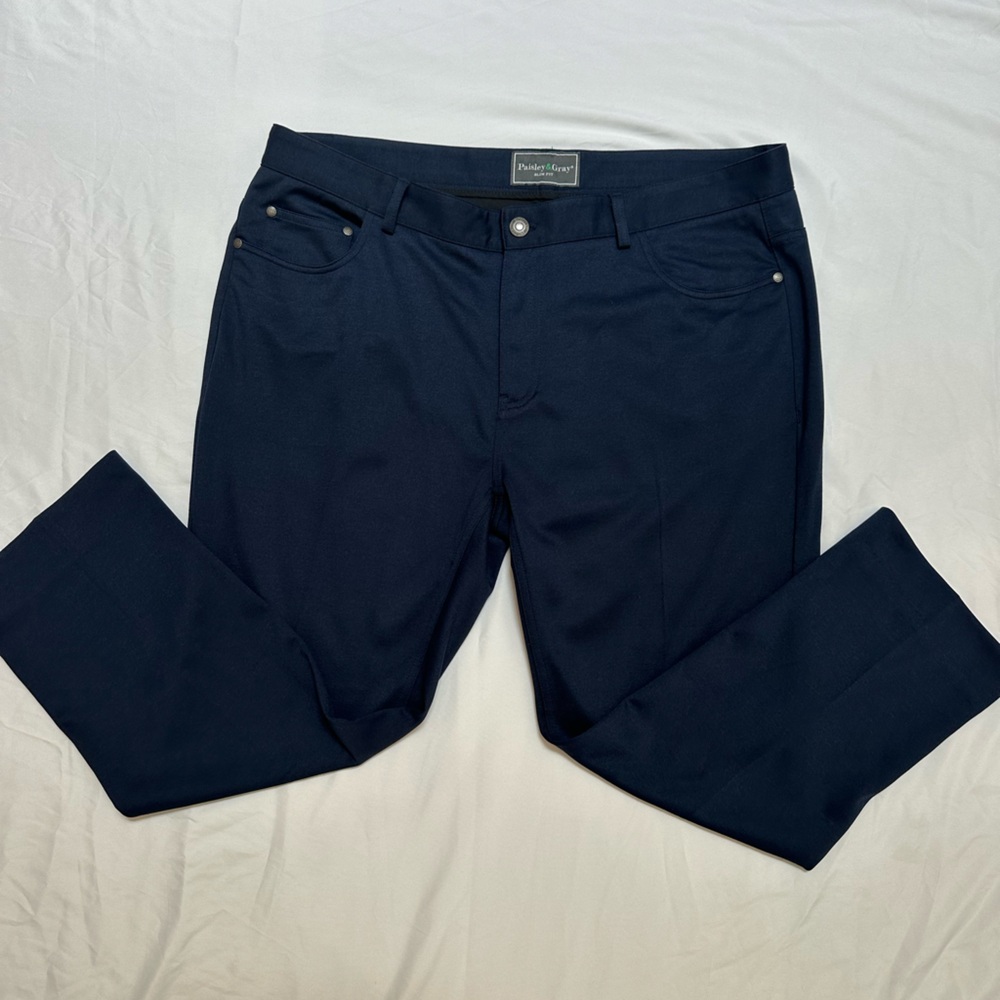 Navy Paisley & Gray Slim Fit Pants